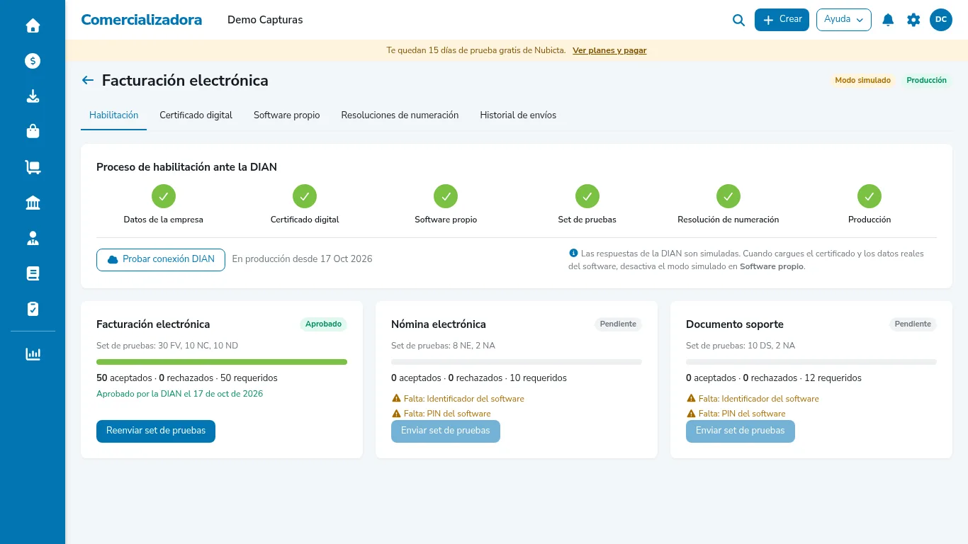 Proceso de habilitación completo con el ambiente en Producción
